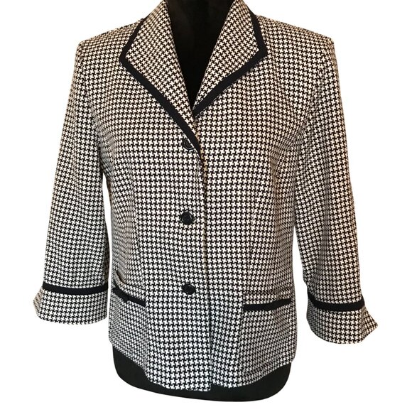 Sag Harbor Vintage Houndstooth Blazer: 80s Black White Textured Jacket, Size 8 - Picture 1 of 14